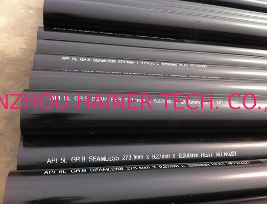 OD 273.1 mm X W.T 12.7 mm X L 12000 mm API 5L Gr.B Tubo sin costuras de acero al carbono, recubierto de pintura negra, extremo plano